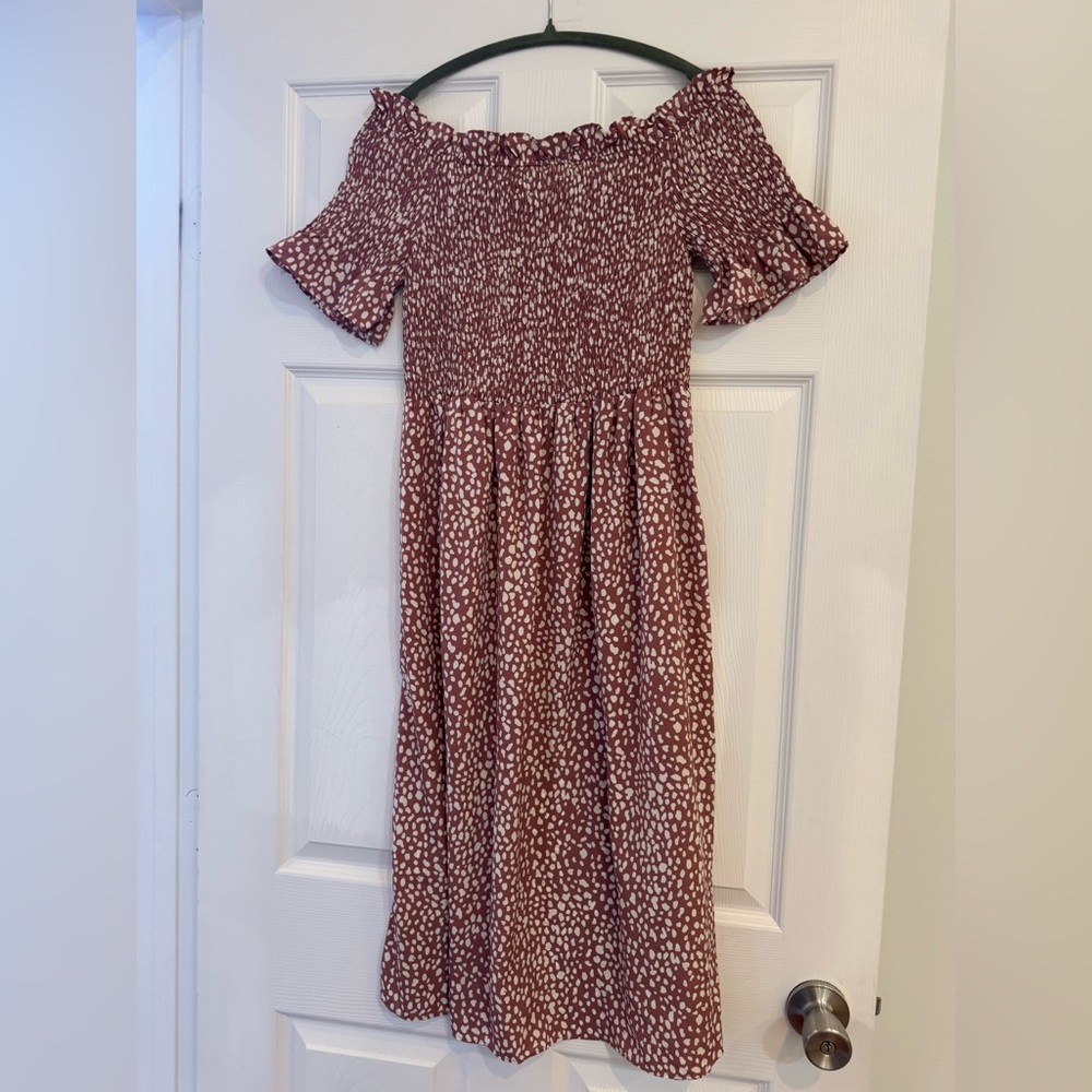 Off-Shoulder Blush and White Dress
